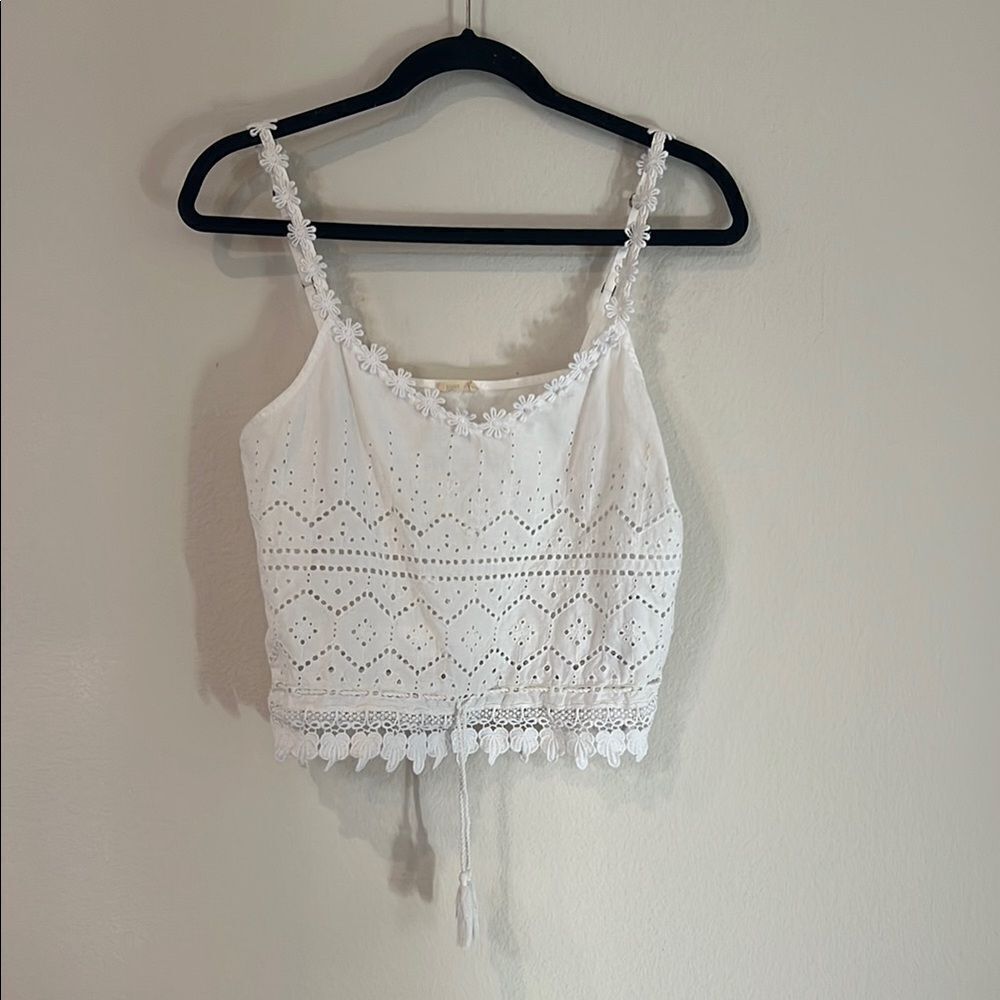 White Lace Cropped Tank Top